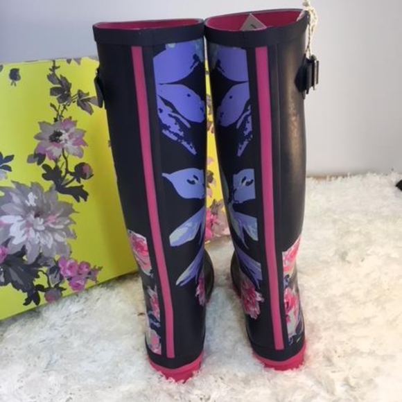 NWT Joules Floral Print Navy High Shaft Rain Boot - Picture 3 of 7